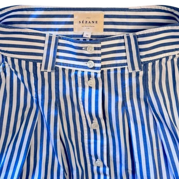 Sézane Clarine Flared Midi Skirt | Blue & White Striped| FR 34 / US 2 Twice Worn - Picture 5 of 9